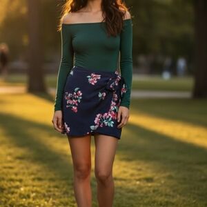 SEZANE Silk Navy Floral Wrap Skirt Sz 34 Small